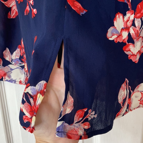 Sandy & sid floral navy pink short sleeve open stringy back blouse top shirt - Picture 6 of 17